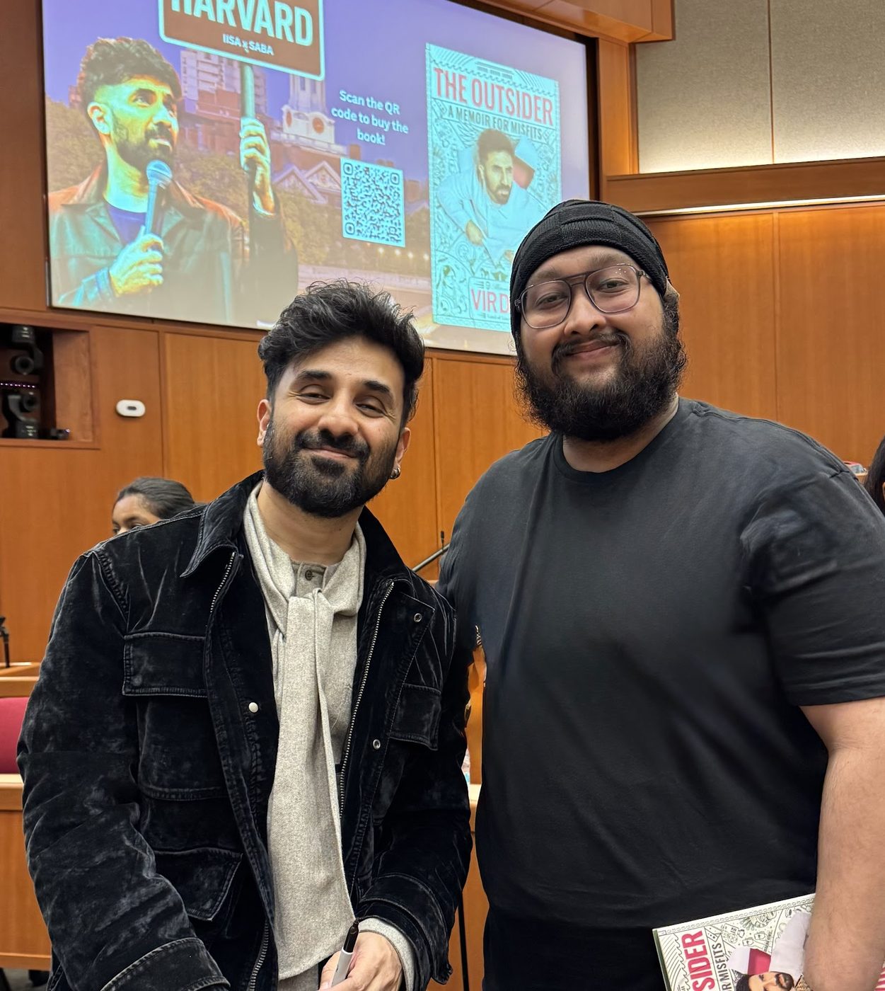 Dave with comedian Vir Das at a stand-up event