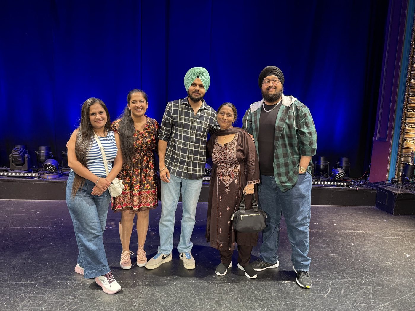 Dave and friends on stage with comedian Jaspreet Singh